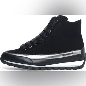 Candice Cooper Velvet Suede Janis Strip Plus Chic High Top Sneakers, Black